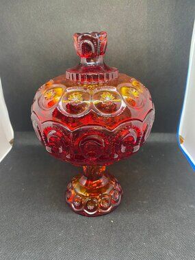 L.E. Smith Moon N Star Lidded Compote Amberina